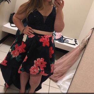 high-low 2 piece prom dress